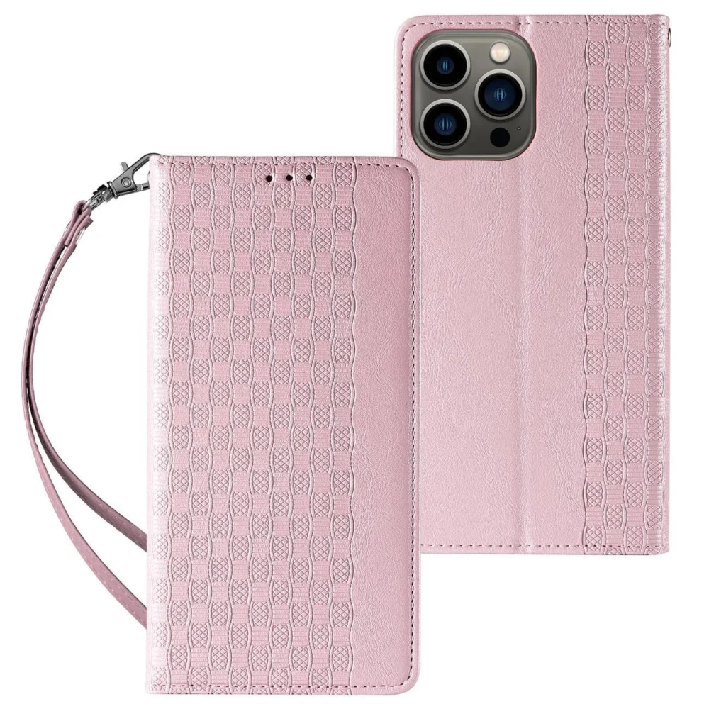 Magnet Strap Case Case for iPhone 14 Pro Flip Wallet Mini Lanyard Stand Pinkeng