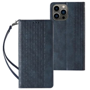Magnet Strap Case Case for iPhone 14 Pro Max Flip Wallet Mini Lanyard Stand Blueeng