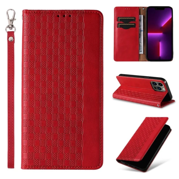 Magnet Strap Case Case for iPhone 14 Pro Max Flip Wallet Mini Lanyard Stand Redeng