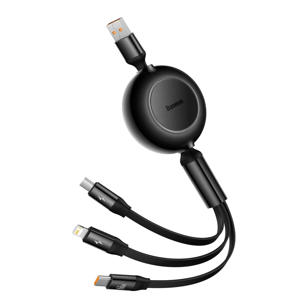 Baseus Bright Mirror 2 retractable cable 3in1 cable USB Type A - micro USB + Lightning + USB Type C 66W 1.1m black (CAMJ010101)eng