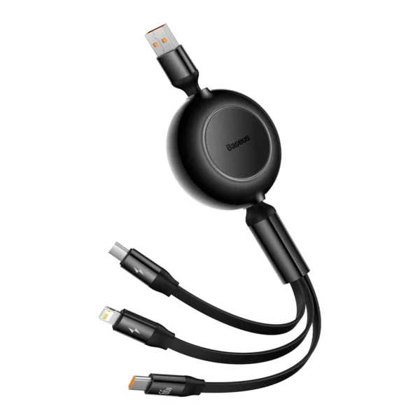 Baseus Bright Mirror 2 retractable cable 3in1 cable USB Type A - micro USB + Lightning + USB Type C 66W 1.1m black (CAMJ010101)eng