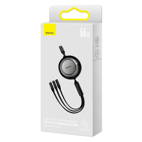Baseus Bright Mirror 2 retractable cable 3in1 cable USB Type A - micro USB + Lightning + USB Type C 66W 1.1m black (CAMJ010101)eng