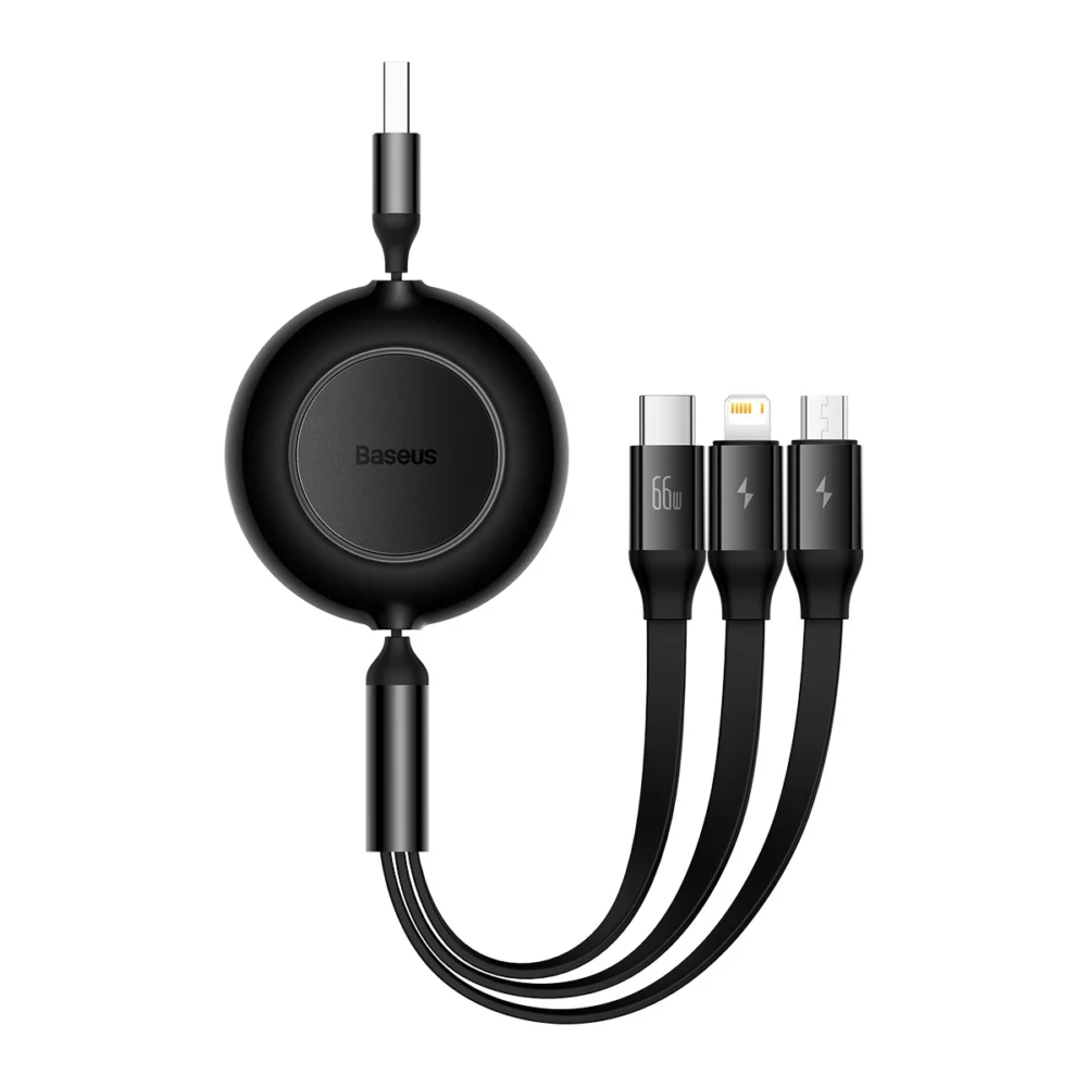 Baseus Bright Mirror 2 retractable cable 3in1 cable USB Type A - micro USB + Lightning + USB Type C 66W 1.1m black (CAMJ010101)eng