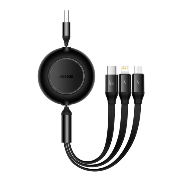 Baseus Bright Mirror 2 retractable cable 3in1 cable USB Type A - micro USB + Lightning + USB Type C 66W 1.1m black (CAMJ010101)eng