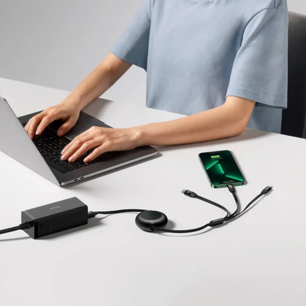 Baseus Bright Mirror 2 retractable cable 3in1 cable USB Type A - micro USB + Lightning + USB Type C 66W 1.1m black (CAMJ010101)eng