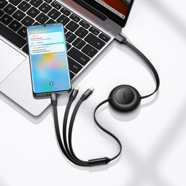 Baseus Bright Mirror 2 retractable cable 3in1 cable USB Type A - micro USB + Lightning + USB Type C 66W 1.1m black (CAMJ010101)eng