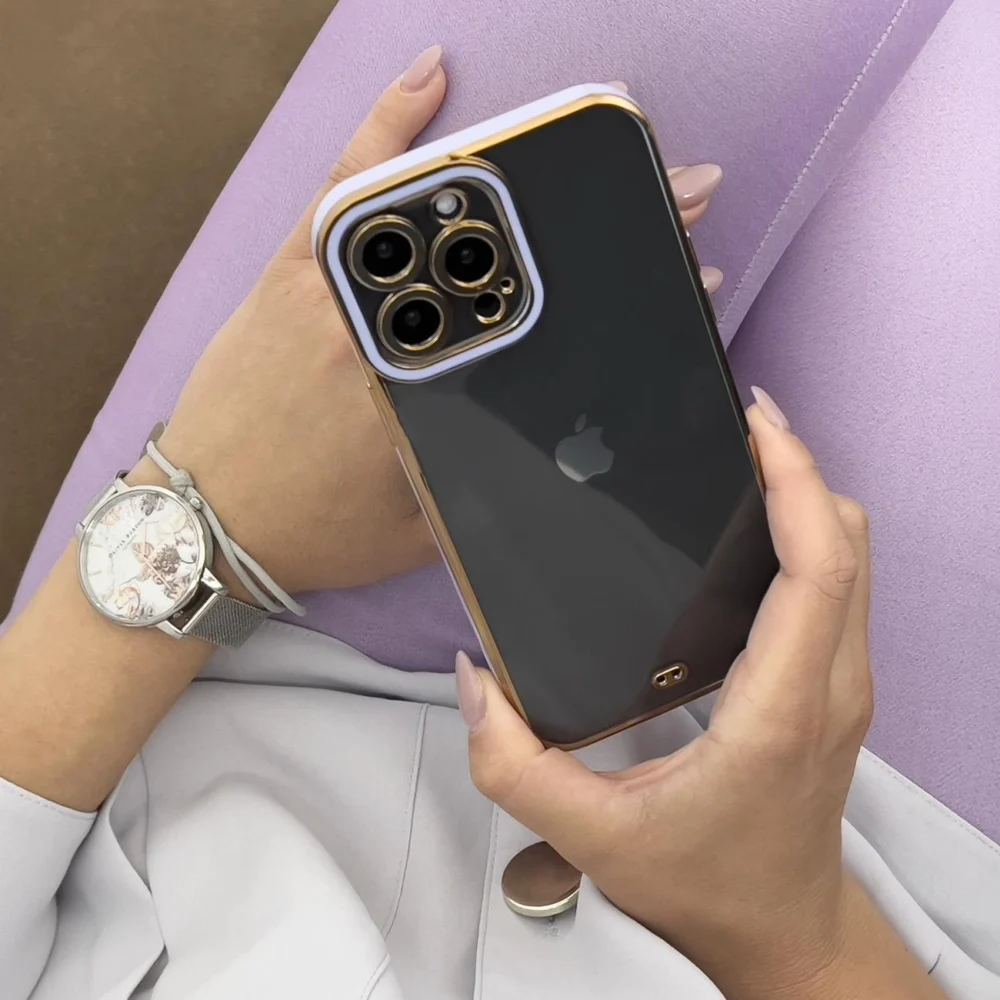 Fashion Case for iPhone 12 Pro Gold Frame Gel Cover Purpleeng