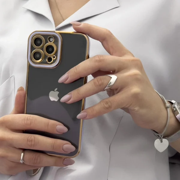 Fashion Case for iPhone 12 Pro Gold Frame Gel Cover Purpleeng