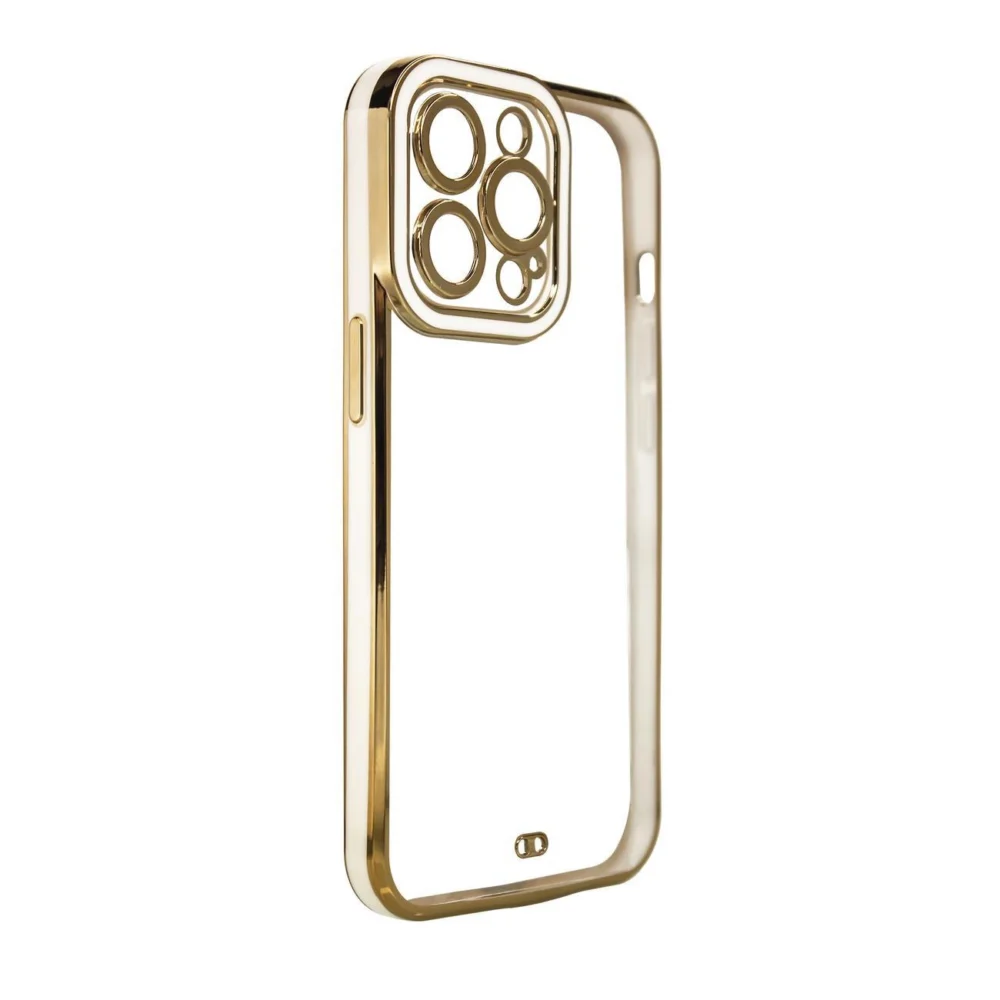 Fashion Case for iPhone 12 Pro Gold Frame Gel Cover Whiteeng