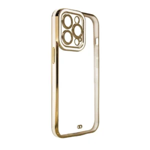 Fashion Case for iPhone 12 Pro Gold Frame Gel Cover Whiteeng