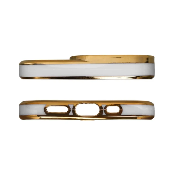Fashion Case for iPhone 12 Pro Gold Frame Gel Cover Whiteeng