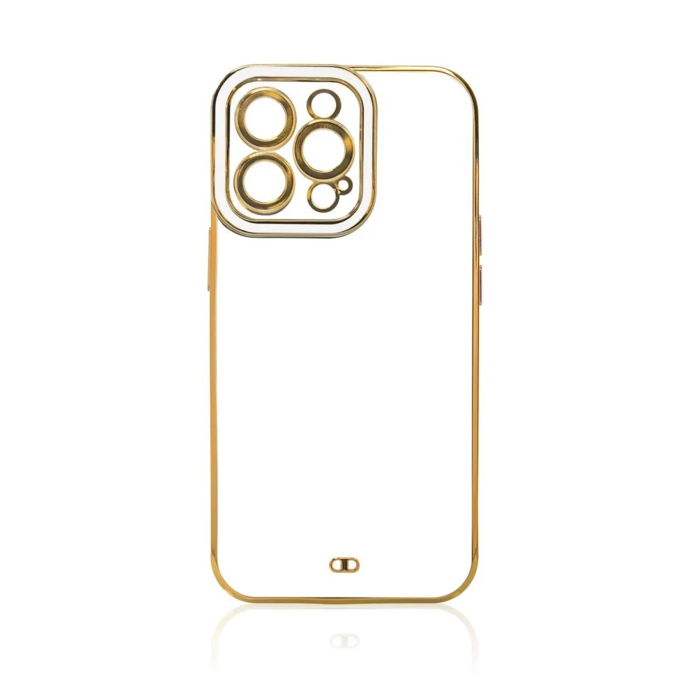 Fashion Case for iPhone 12 Pro Gold Frame Gel Cover Whiteeng