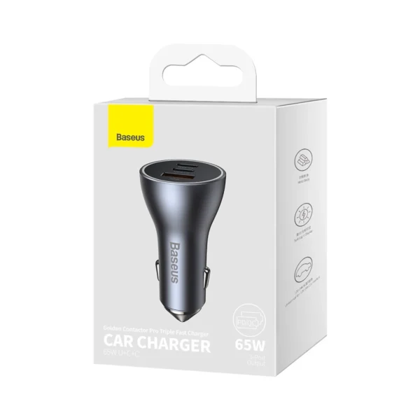 Baseus Golden Contactor Pro car charger USB-A + 2x USB-C 65W dark gray (CGJP010013)eng