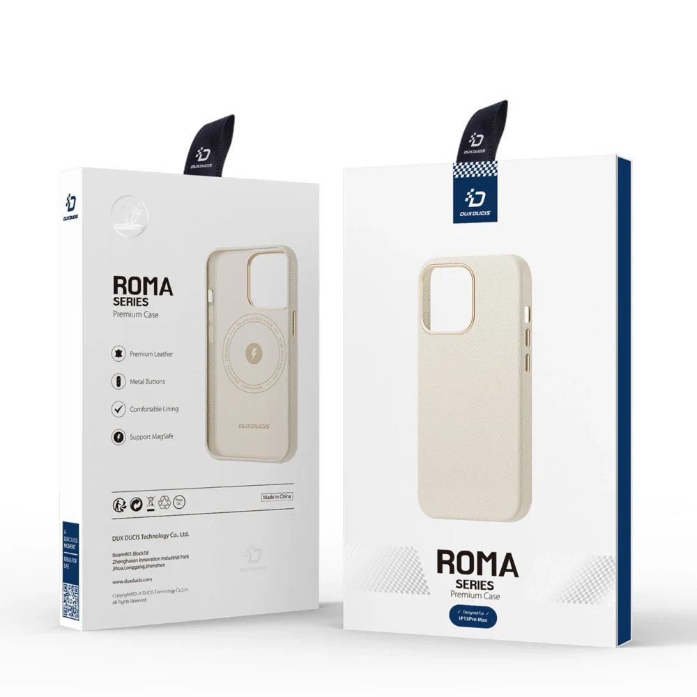 Dux Ducis Roma leather case for iPhone 13 Pro Max elegant genuine leather case whiteeng