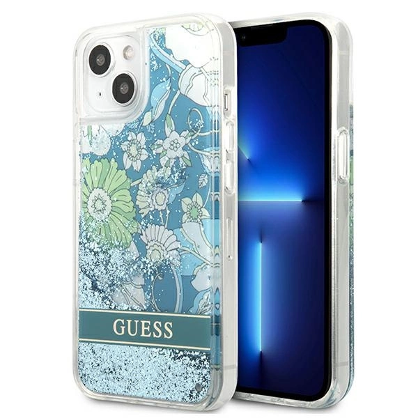 Guess GUHCP13SLFLSN iPhone 13 mini 5.4" green/green hardcase Flower Liquid Glittereng