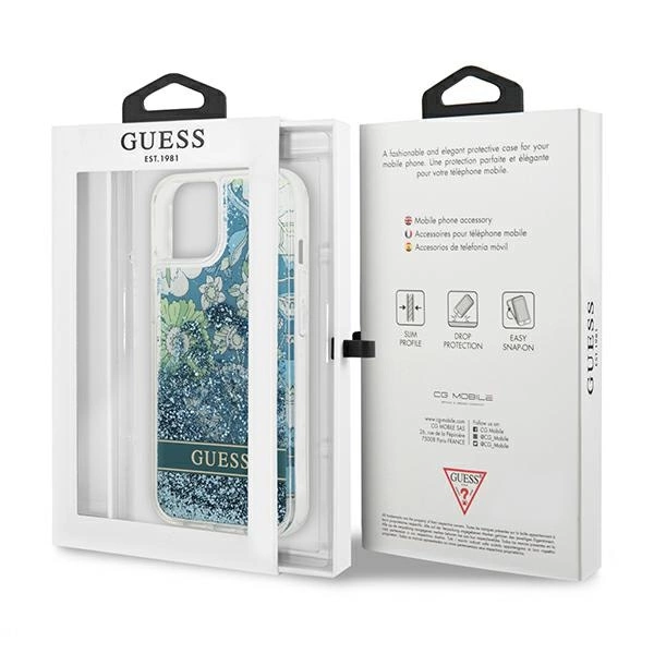 Guess GUHCP13SLFLSN iPhone 13 mini 5.4" green/green hardcase Flower Liquid Glittereng