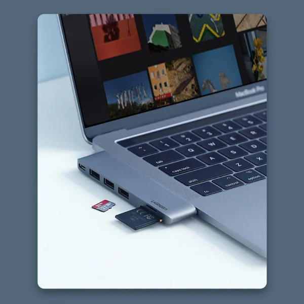 Ugreen multifunctional HUB 2x USB Type C to 3x USB 3.0 / TF / SD / USB Type C for MacBook Pro / Air gray (CM251 60560)eng