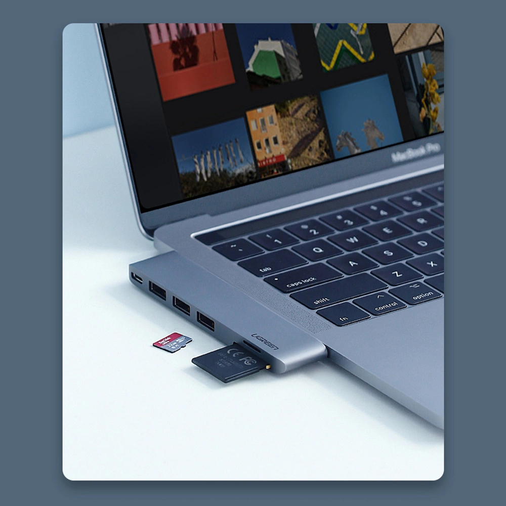 Ugreen multifunctional HUB 2x USB Type C to 3x USB 3.0 / TF / SD / USB Type C for MacBook Pro / Air gray (CM251 60560)eng