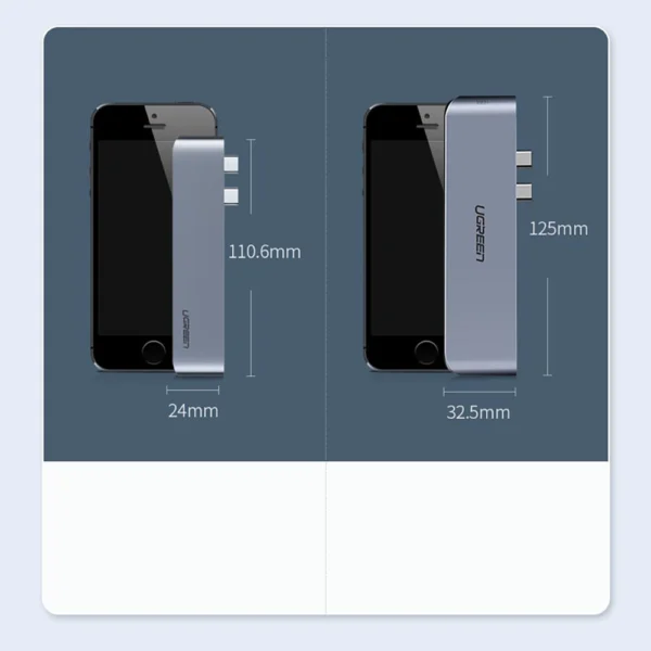 Ugreen multifunctional HUB 2x USB Type C to 3x USB 3.0 / TF / SD / USB Type C for MacBook Pro / Air gray (CM251 60560)eng