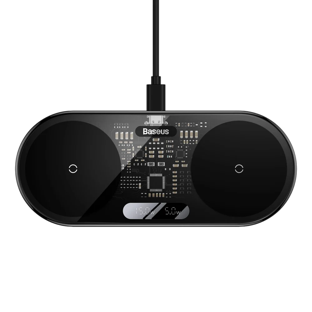 Baseus Digital LED Display dual wireless charger with digital display 20W black (WXSX010101)eng