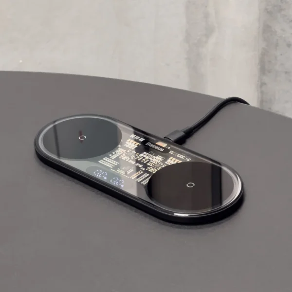 Baseus Digital LED Display dual wireless charger with digital display 20W black (WXSX010101)eng