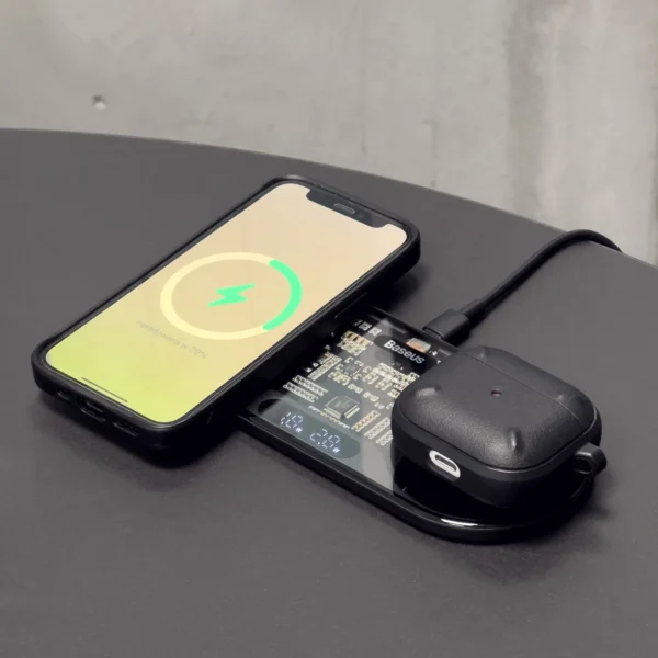 Baseus Digital LED Display dual wireless charger with digital display 20W black (WXSX010101)eng