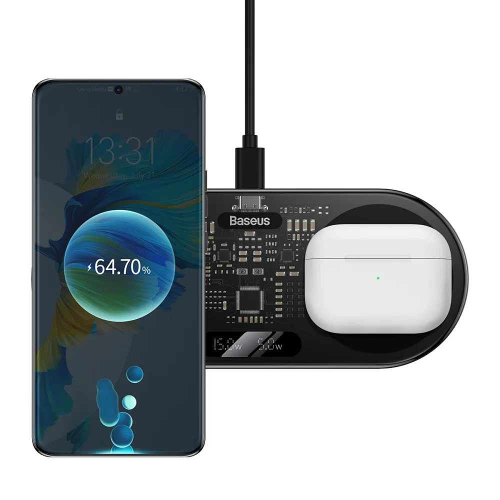 Baseus Digital LED Display dual wireless charger with digital display 20W black (WXSX010101)eng