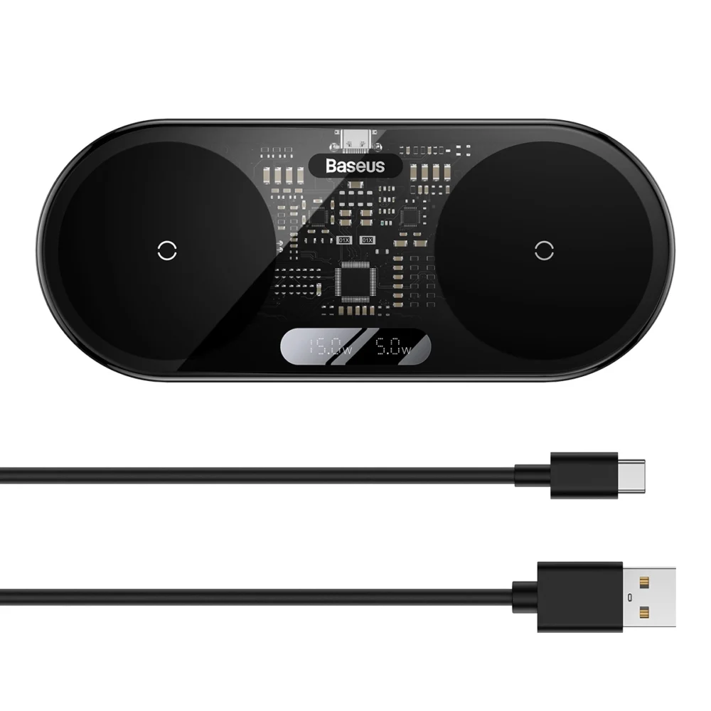 Baseus Digital LED Display dual wireless charger with digital display 20W black (WXSX010101)eng