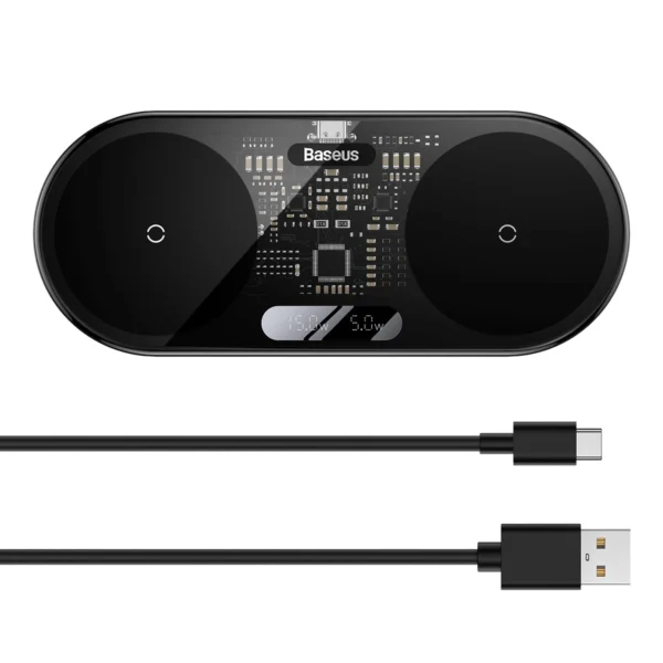 Baseus Digital LED Display dual wireless charger with digital display 20W black (WXSX010101)eng