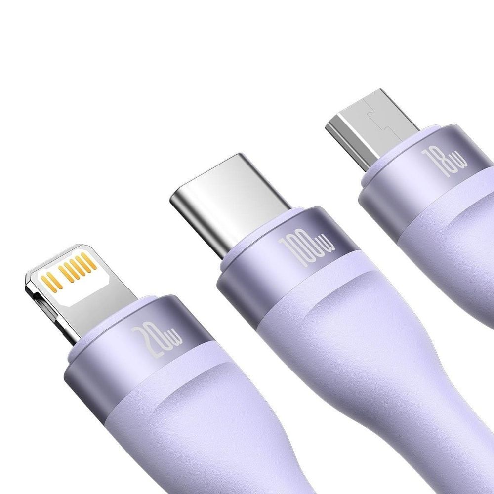 BASEUS cable 3in1 USB A / Typ C to Micro USB / Lightning / Type C PD QC 5A 100W CASS030105 1,2 m purple