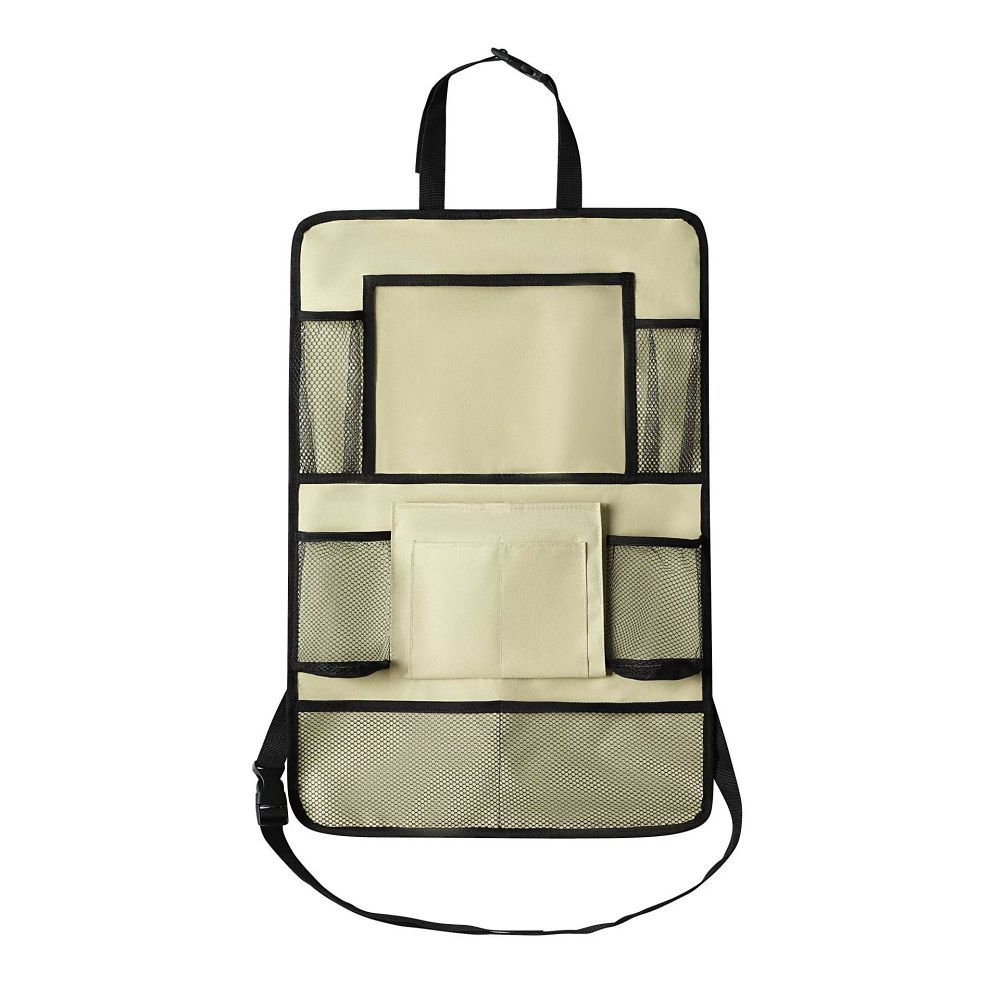 Car organizer for front seats with compartments beige