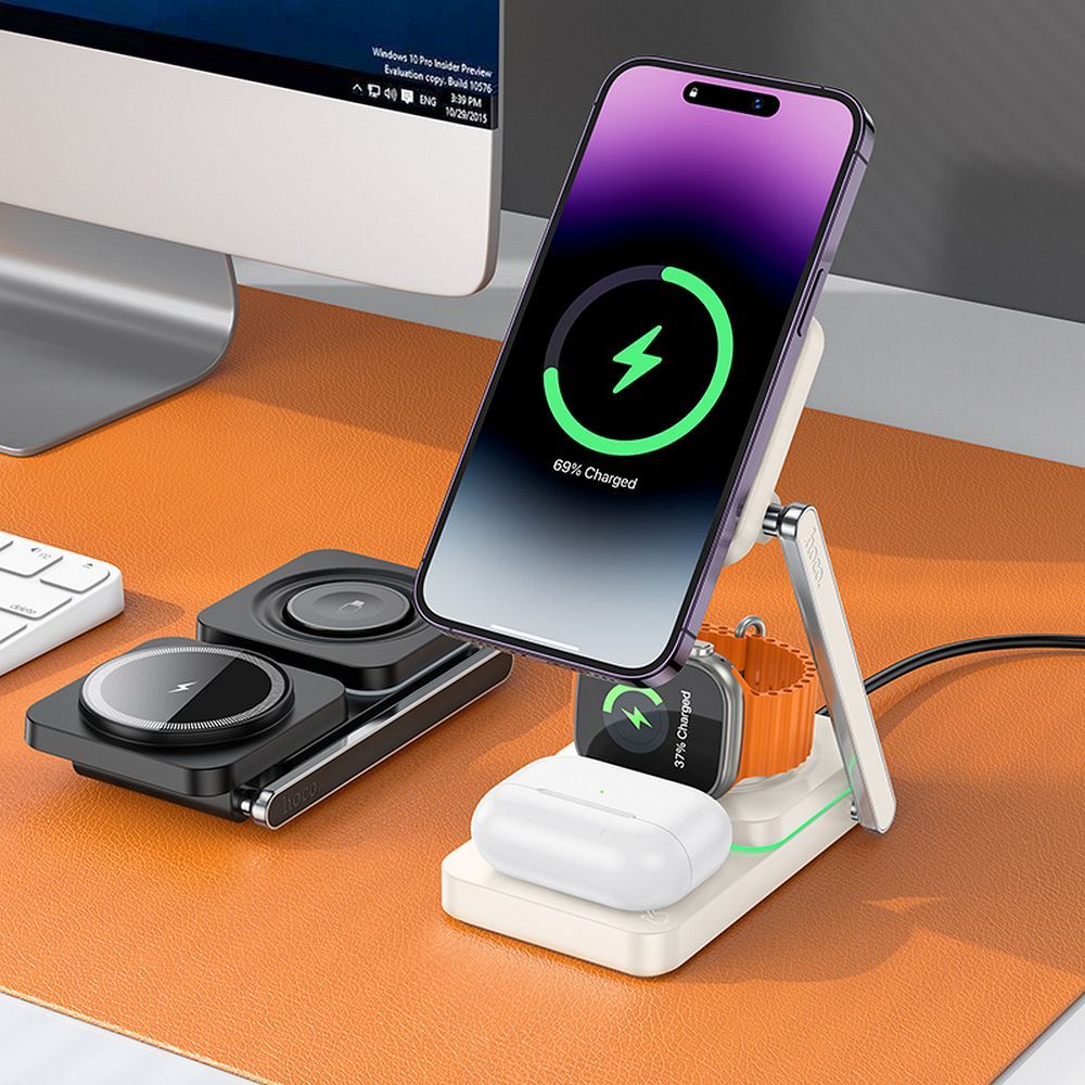 EOL HOCO wireless charger 3in1 compatible with MagSafe 15W CQ10 milky white
