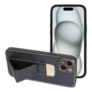 LEATHER CASE KICKSTAND for IPHONE 15 Plus black