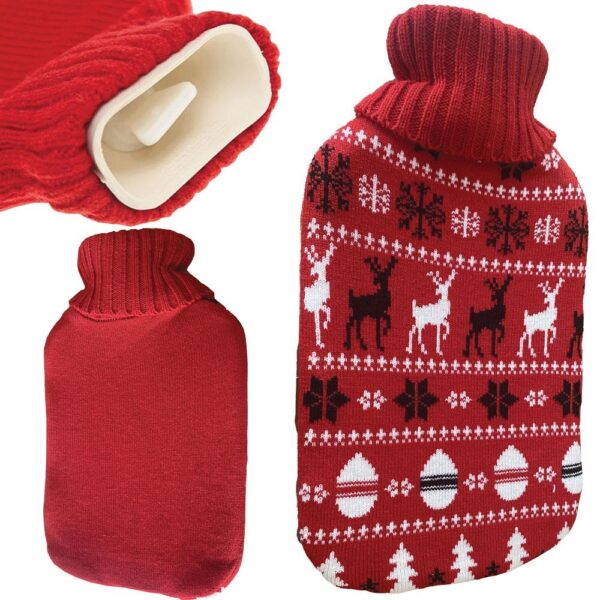 Rubber hot water bottle in a cover "Christmas sweater" pattern 2L RC-K-298 red