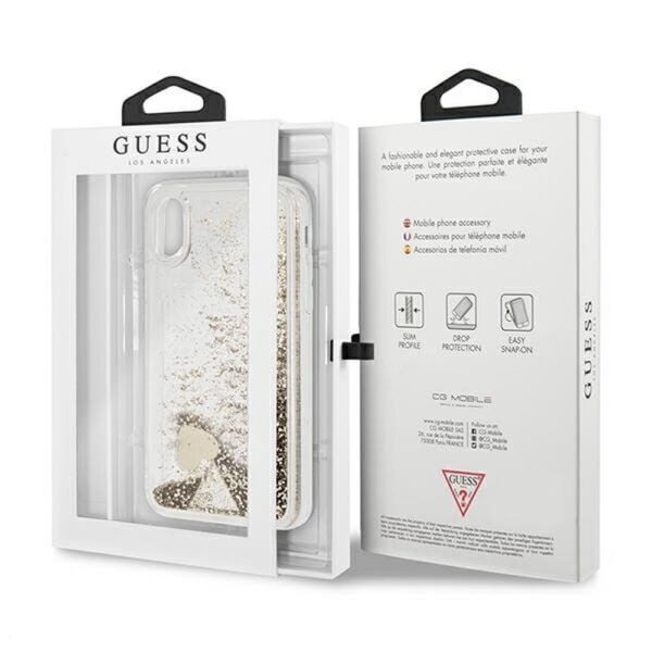 GUESS case for IPHONE X / XS GUOHCPXGLHFLGO (Charms 2 Liquid Glitter) gold