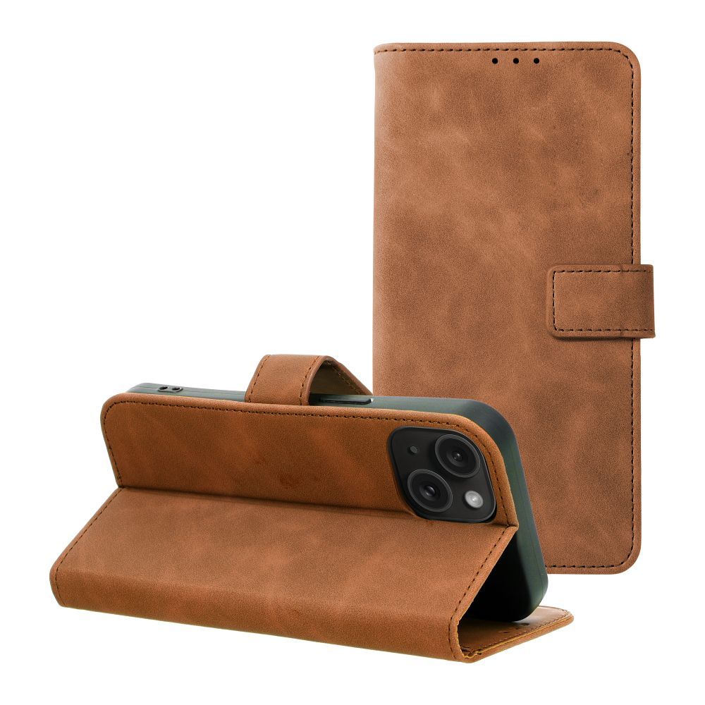 afc69a08bb424d8bc46e322f8bdcb129 TENDER Book Case for IPHONE 15 brown