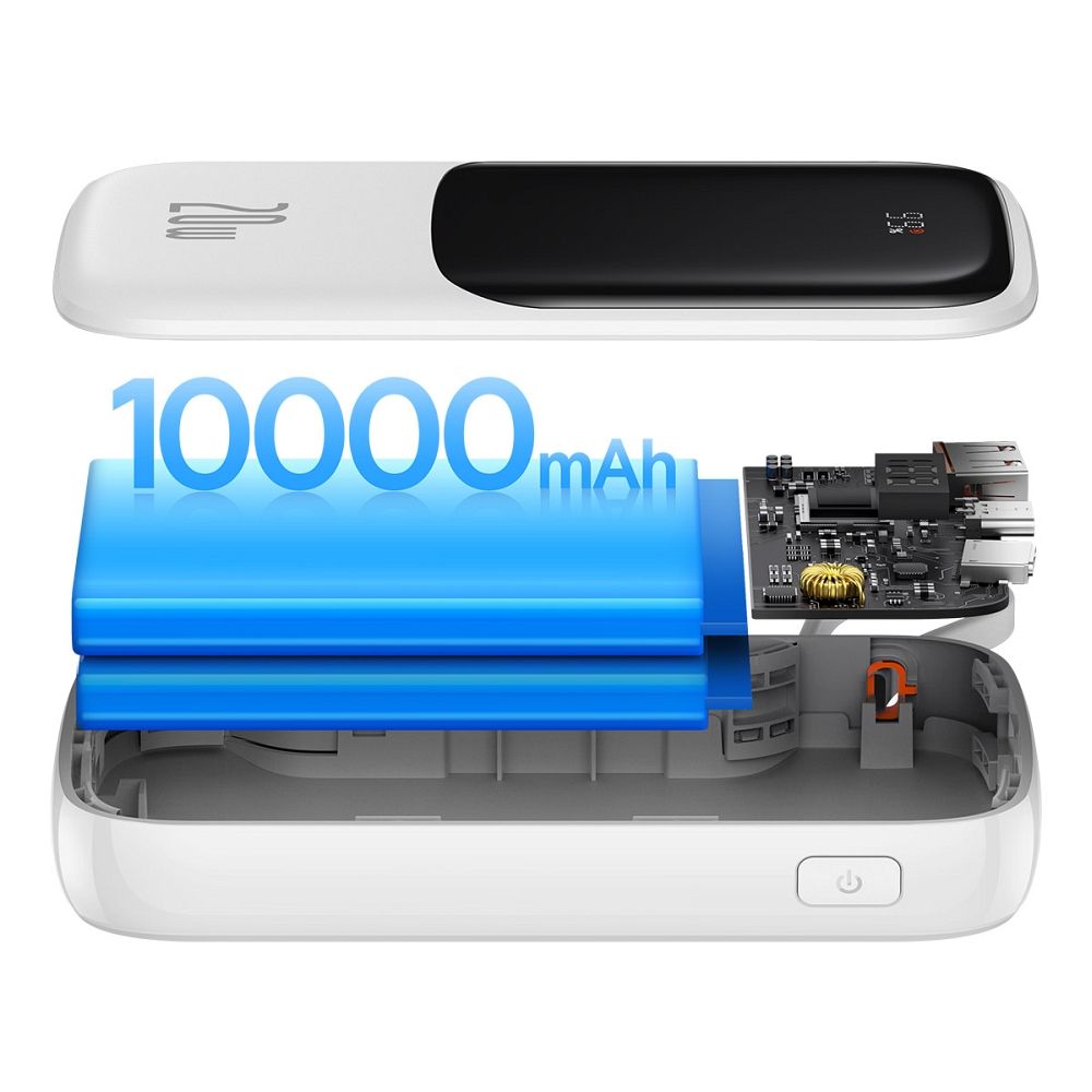 BASEUS powerbank 10 000 mAh with built-in cable Lightning + cable USB A to Type C PD QC3.0 3A 20W PPQD020002 white