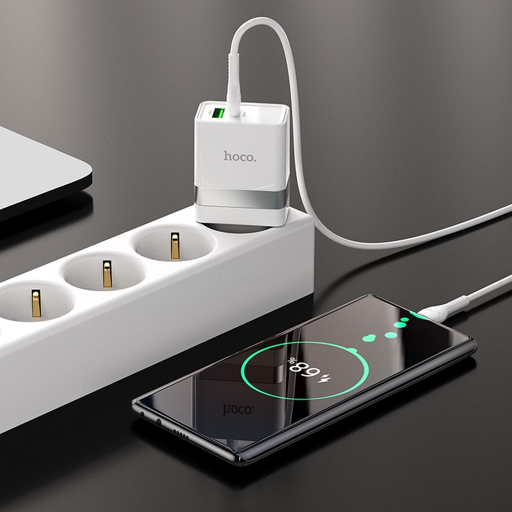 HOCO travel charger USB A + Typ C PD QC3.0 3A 30W N21 white