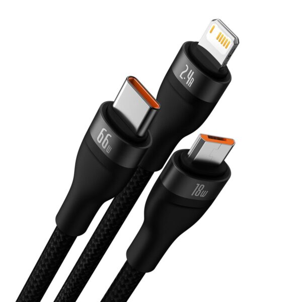 BASEUS cable USB 3in1 Flash Series USB-C micro USB Lightning 66W CASS040001 1.2m black