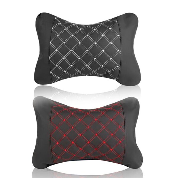 Car headrest pillow with stitching black white