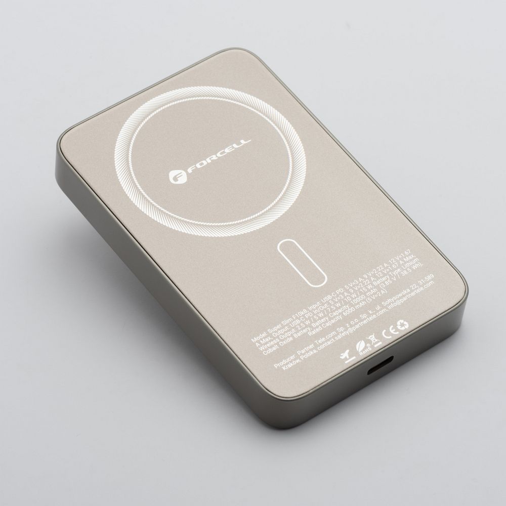 FORCELL F-ENERGY F10K8 Super Slim powerbank compatible with MagSafe PD3.0 QC4.0 15W 10000 mAh titanium dessert