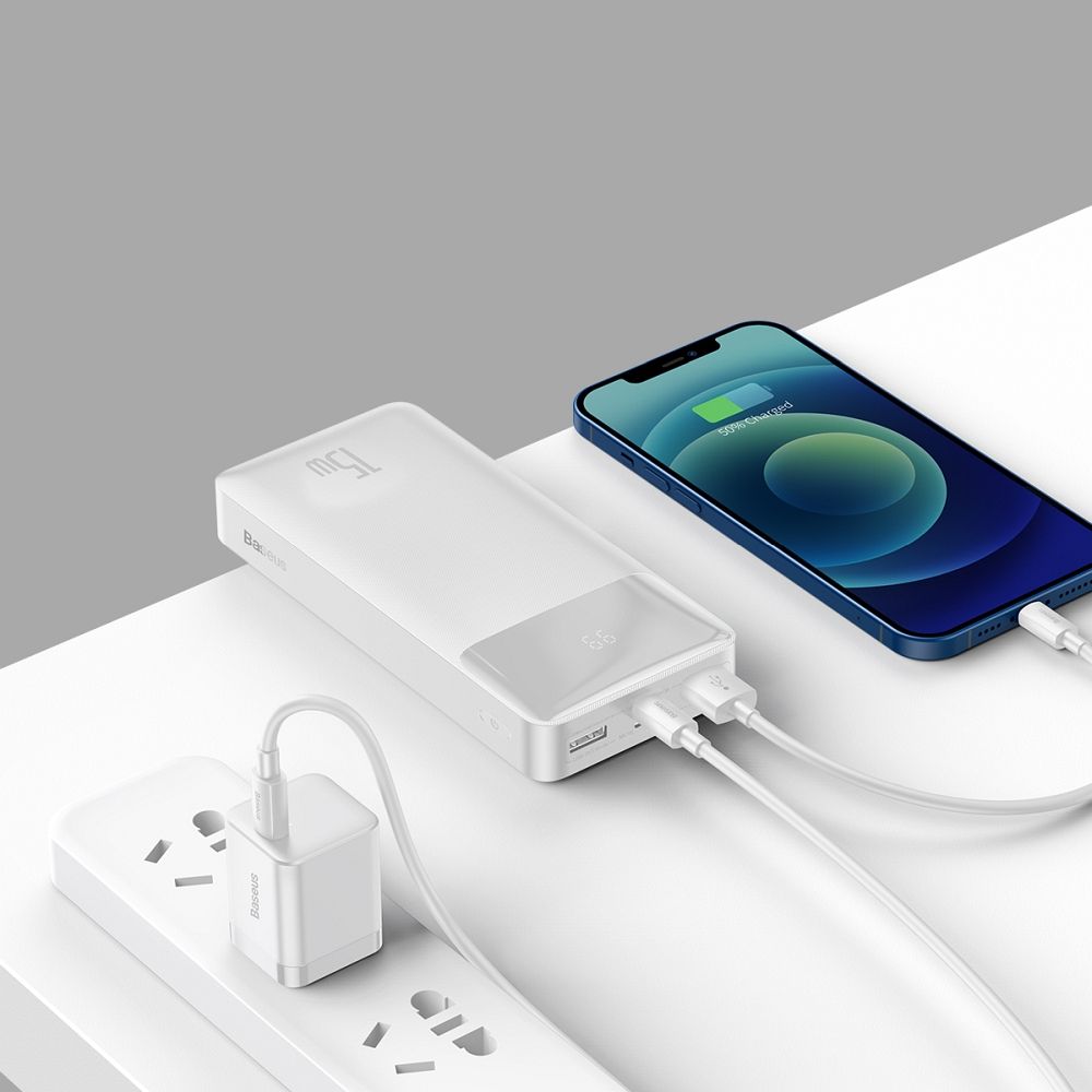 BASEUS powerbank 20000 mAh + cable USB A do Micro USB PD QC3.0 3A 15W PPBD050102 white