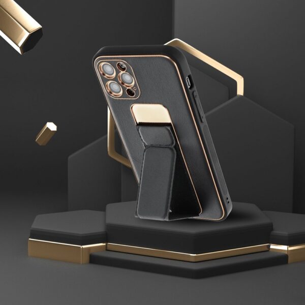 LEATHER CASE KICKSTAND for IPHONE 15 Plus black