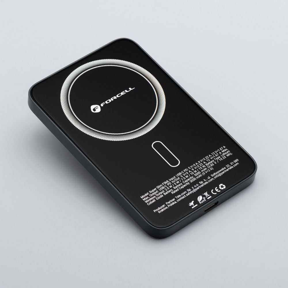 FORCELL F-ENERGY F5K8 Super Slim powerbank compatible with MagSafe PD3.0 QC4.0 15W 5000 mAh black