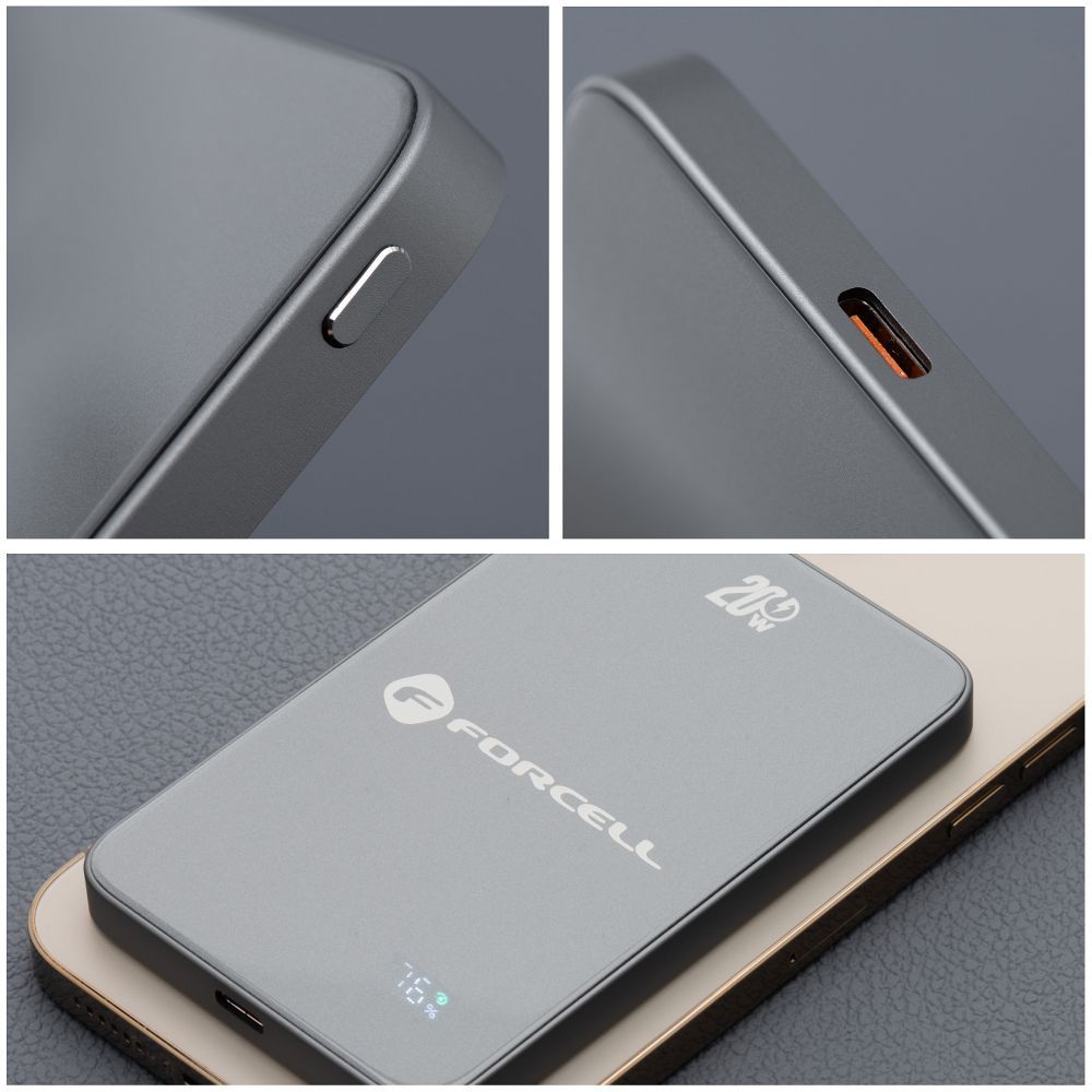 FORCELL F-ENERGY F5K8 Super Slim powerbank compatible with MagSafe PD3.0 QC4.0 15W 5000 mAh grey