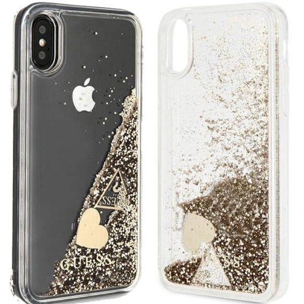GUESS case for IPHONE X / XS GUOHCPXGLHFLGO (Charms 2 Liquid Glitter) gold