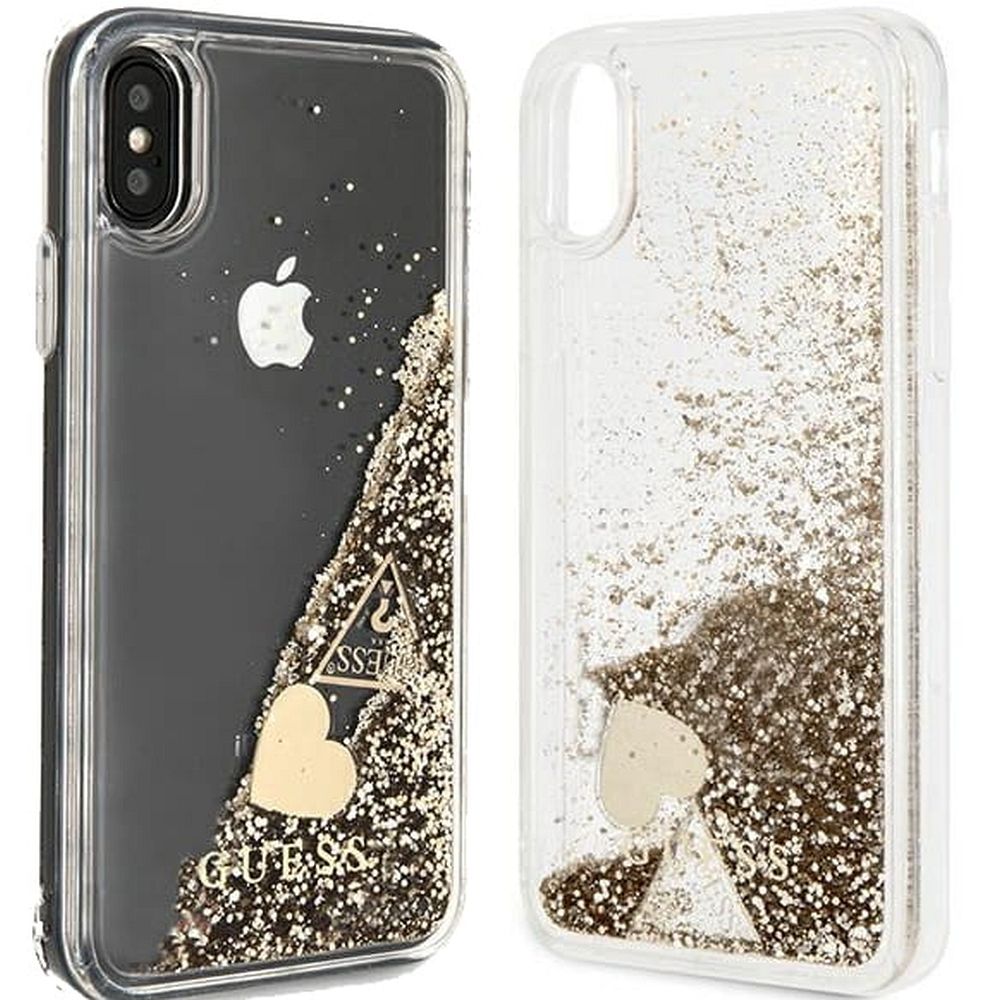 GUESS case for IPHONE X / XS GUOHCPXGLHFLGO (Charms 2 Liquid Glitter) gold
