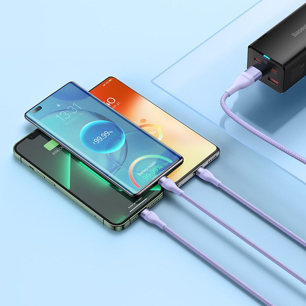 BASEUS cable 3in1 USB A / Typ C to Micro USB / Lightning / Type C PD QC 5A 100W CASS030105 1,2 m purple