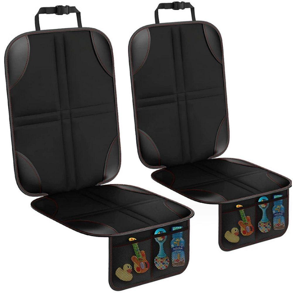 Protective mat for car seat with organizer black