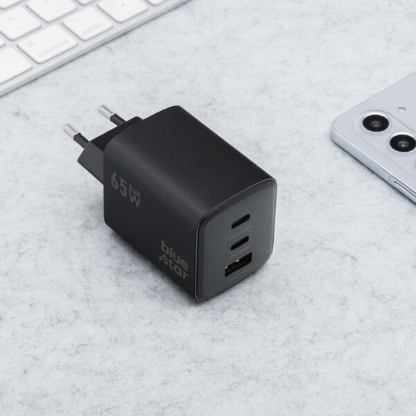 BLUE STAR travel charger GaN 4A 65W 2 x Type C + USB A PD QC4.0 VT-43 black